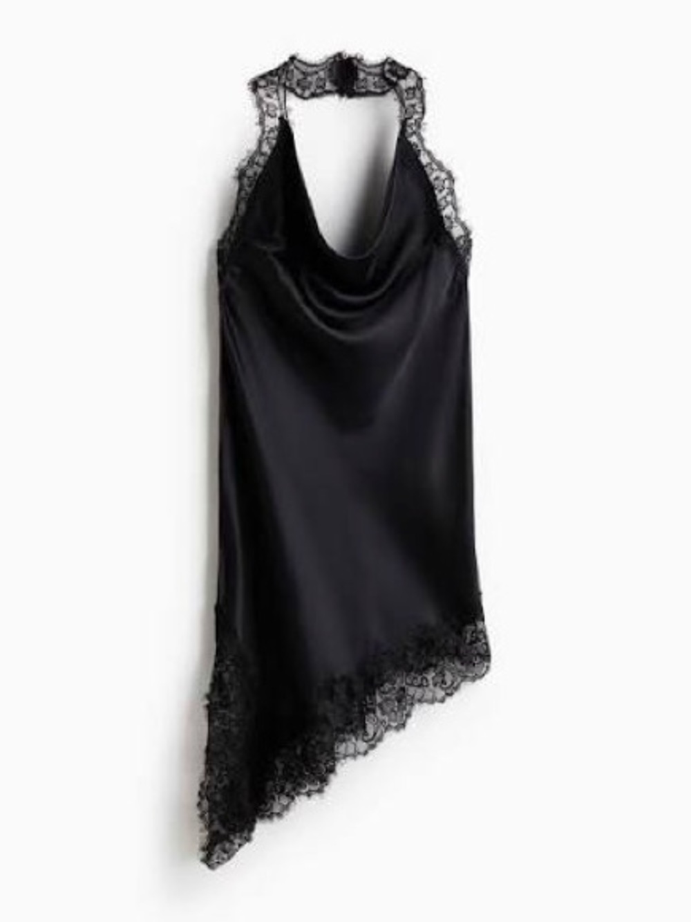 H&M Satin Halterneck Dress Black Asymmetrical